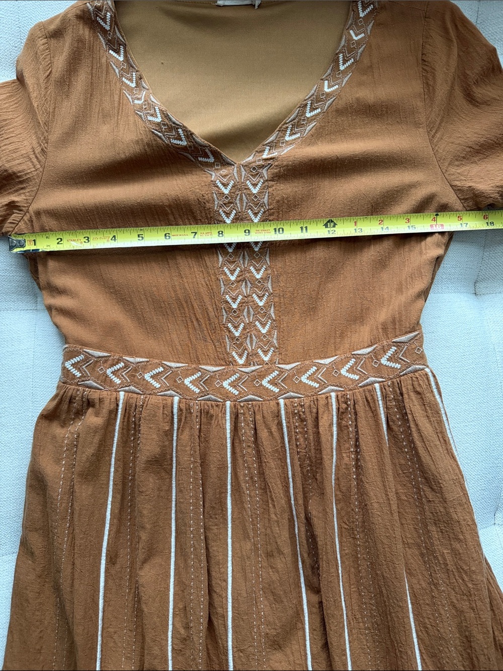 ROOLEE Brown Embroidered Midi Dress Small Boho Cottagecore Prairie Cotton Lined - Picture 9 of 9